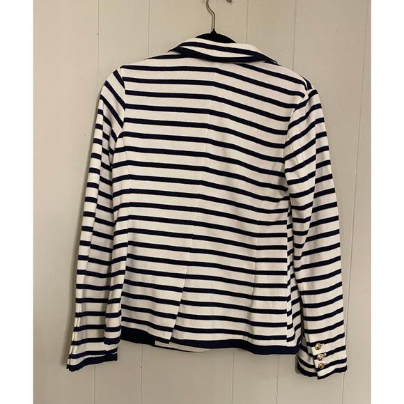 Crown & Ivy Navy White Breton Stripe Blazer Jacket Nautical Buttons Pockets (S) - Picture 2 of 11